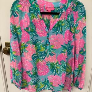 Lilly Pulitzer Elsa Pink and Green Pineapple Blouse
